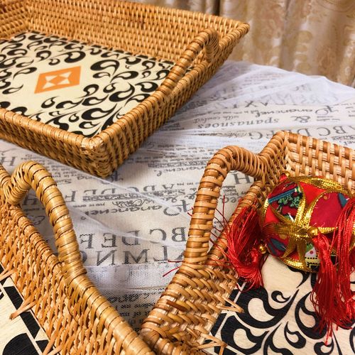 Vietnamese Ethnic Wood Printed Fruit Plate Living Room Desk Tray Bread Storage Tray Dry Fruit Snack Plate