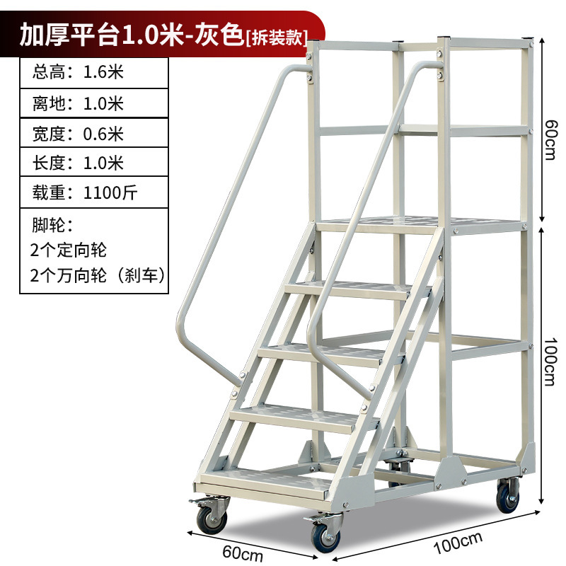 倉庫スーパー移動プラットフォーム登高車登高台倉庫貨物梯子静音輪安定防護梯子2.0m|undefined