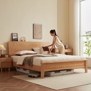 Ash Solid Wood Bed Light Luxury Modern Simple Double Bed 1.9m 5 Economical Small Apartment Master Bedroom