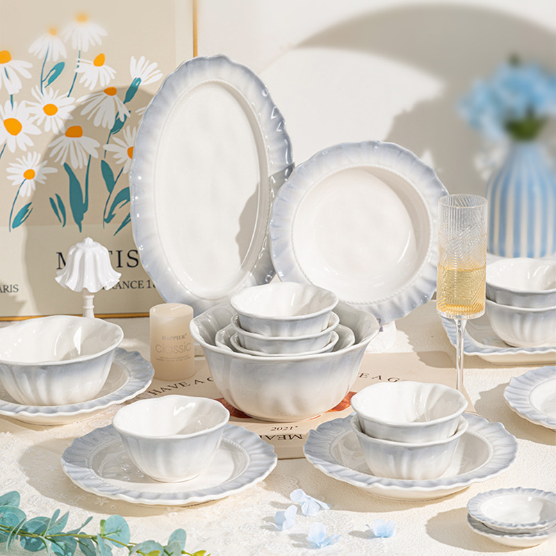 French Dish Set for Home Use, New High-Value Underglaze Color Ceramic Bowl, Housewarming Gift, High-End Ceramic Tableware