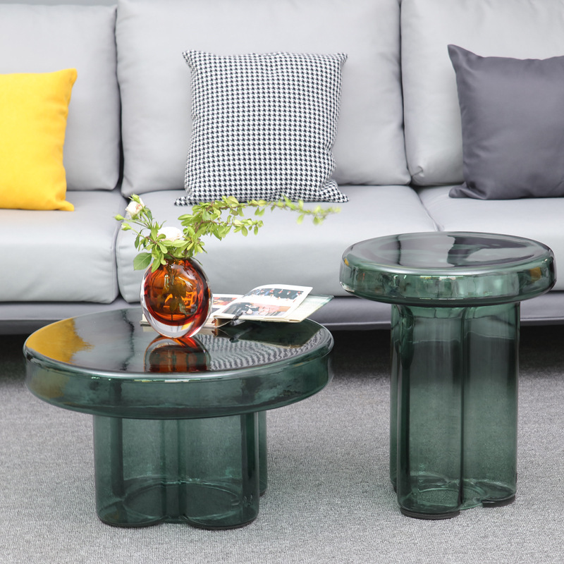 Light luxury soda glass coffee table round height combination plum…