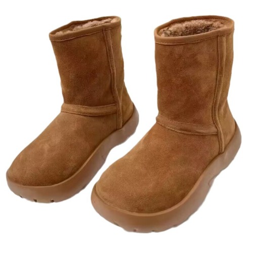 Lambskin Lined Snow Boots for Women - Winter Fleece Lined, Thick Insulated Warm Cotton Shoes, Chunky Sole Short Boots, Baguette Boots