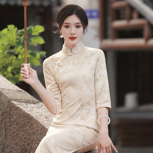 Qianjin Princess new cheongsam 2025 new spring high-end atmosphere Chinese style apricot dignified elegant dress