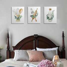 家用餐厅美学绘画海报图片花朵绘画墙壁沙发客厅三联装饰画