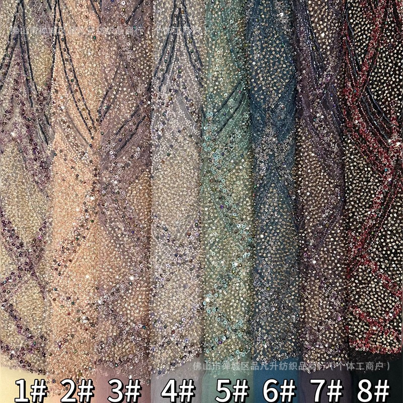 Industria pesada Gaoding vestido de boda tela bordada encaje tubo bordado tela de moda tela de malla sequilla en stock