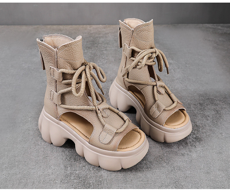 Dép sandal nữ mùa hè peep-toe đế dày platform phong cách La Mã — Màu be chi tiết 14
