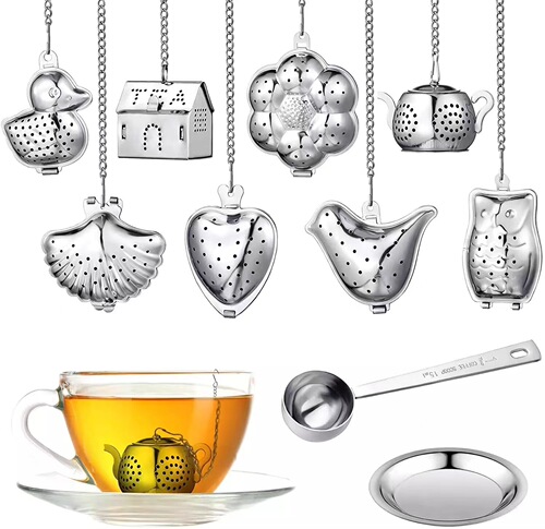 Stainless steel chain tea drain owl small teapot house bird duck shell tea filter creative tea brewer