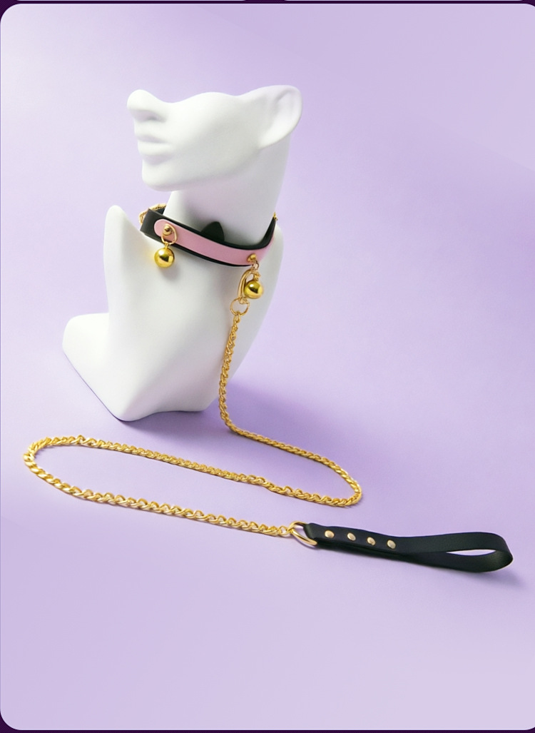 Slave Bell Collar with Lead, PU Couple Training Harness, Pink Adult Flirting Accessory — detail image 12