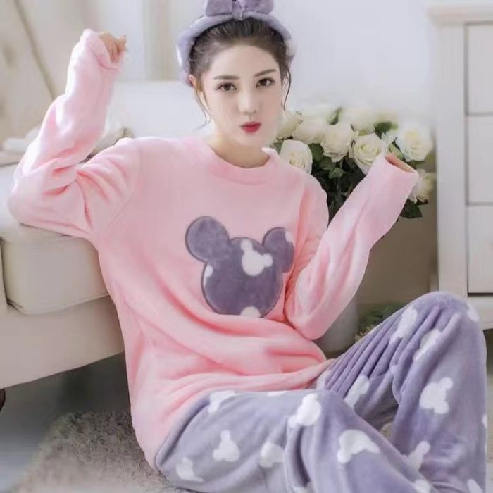 Transfronteriza Vietnam al por mayor otoño invierno pijamas franela espesa mujer dulce dibujos animados casuales mangas largas chaqueta ropa para el hogar