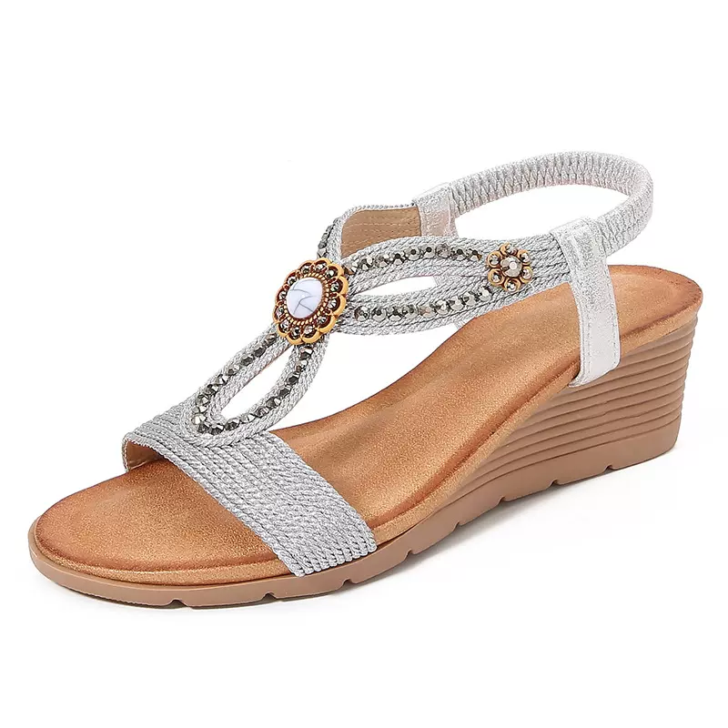 舒适 shoes跨境欧美新款时尚水钻凉鞋厚底坡跟女鞋