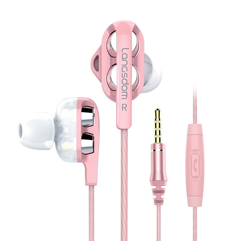 Audífonos Intrauditivos Lansdon D4 con Cable, Dinámicos Duales, con Micrófono para Llamadas de Alta Definición, Deportes, Música y Juegos.