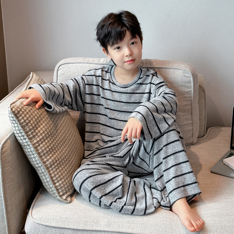 男童条纹睡衣春秋2025新款儿童长袖家居服纯棉洋气大童睡衣两件套|undefined