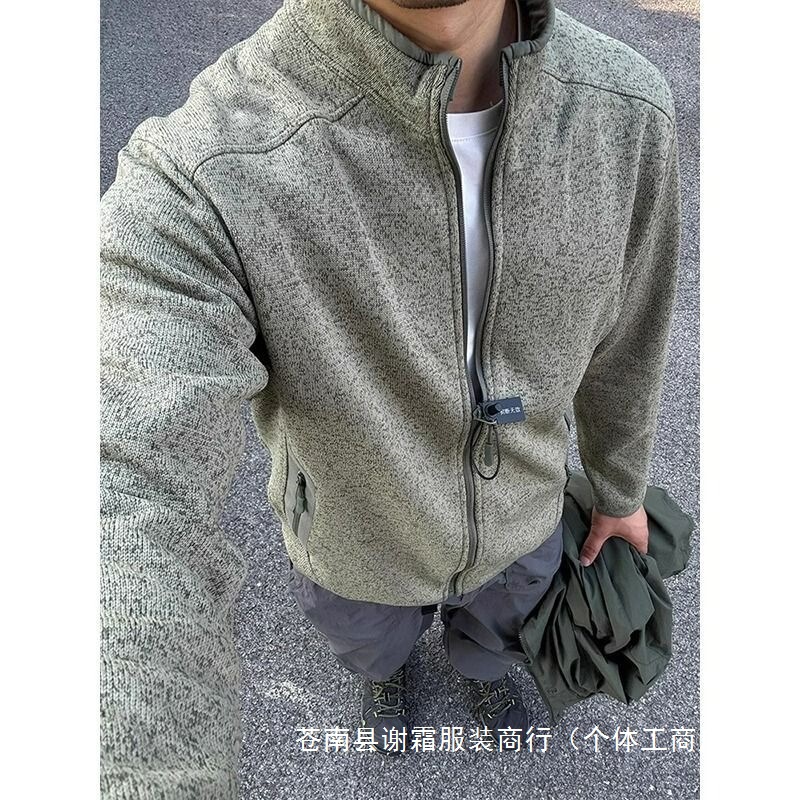 Men's stand-up collar fleece jacket, warm outdoor sports, mountaineering, hiking, windproof jacket, inner lining, cardigan, knitted jacket, wholesale Men's stand-up collar fleece jacket, warm outdoor sports, mountaineering, hiking, windproof jacket, inner lining, cardigan, knitted jacket, wholesale