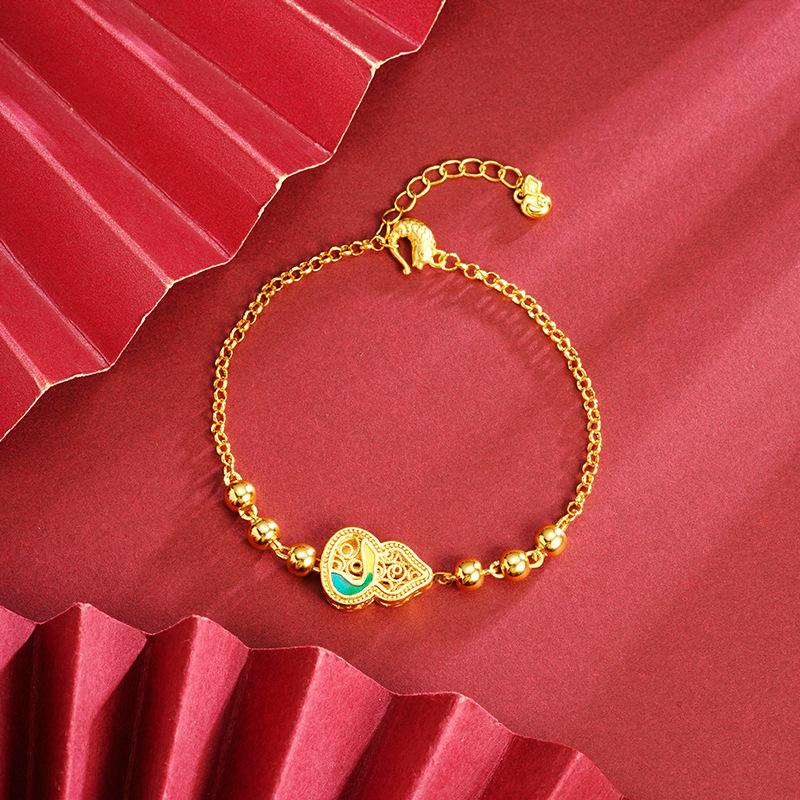 Nuevos productos vietnamitas oro de arena retro hueco filamento tres cuentas calabaza pulsera mujer lujo ligero de alta calidad joyas no se desvanecen