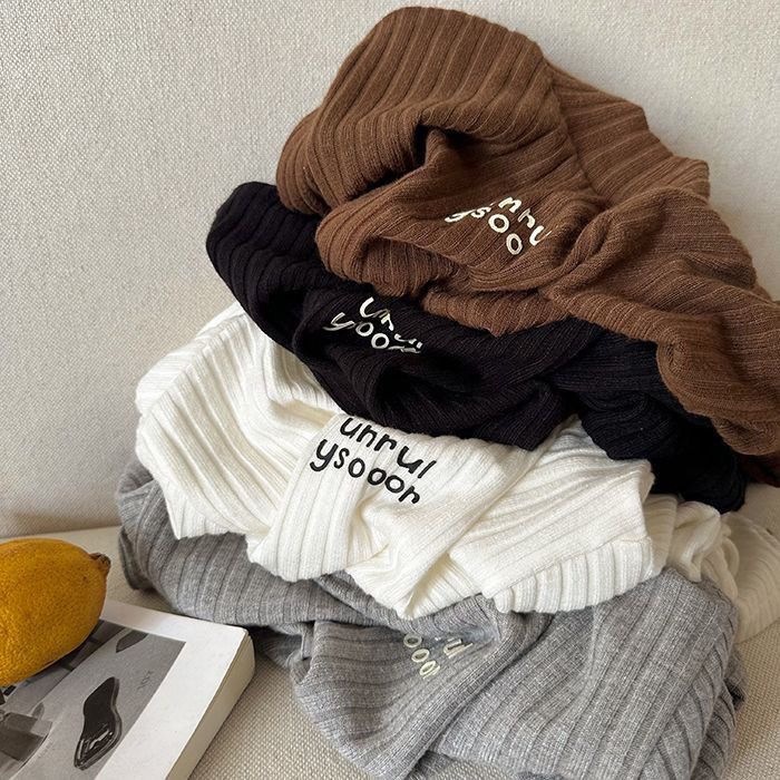 Children's high neck base layer shirt 2025 autumn and winter boys and girls ribbed thick T-shirt baby stretch knitted sweater trendy t-shirt