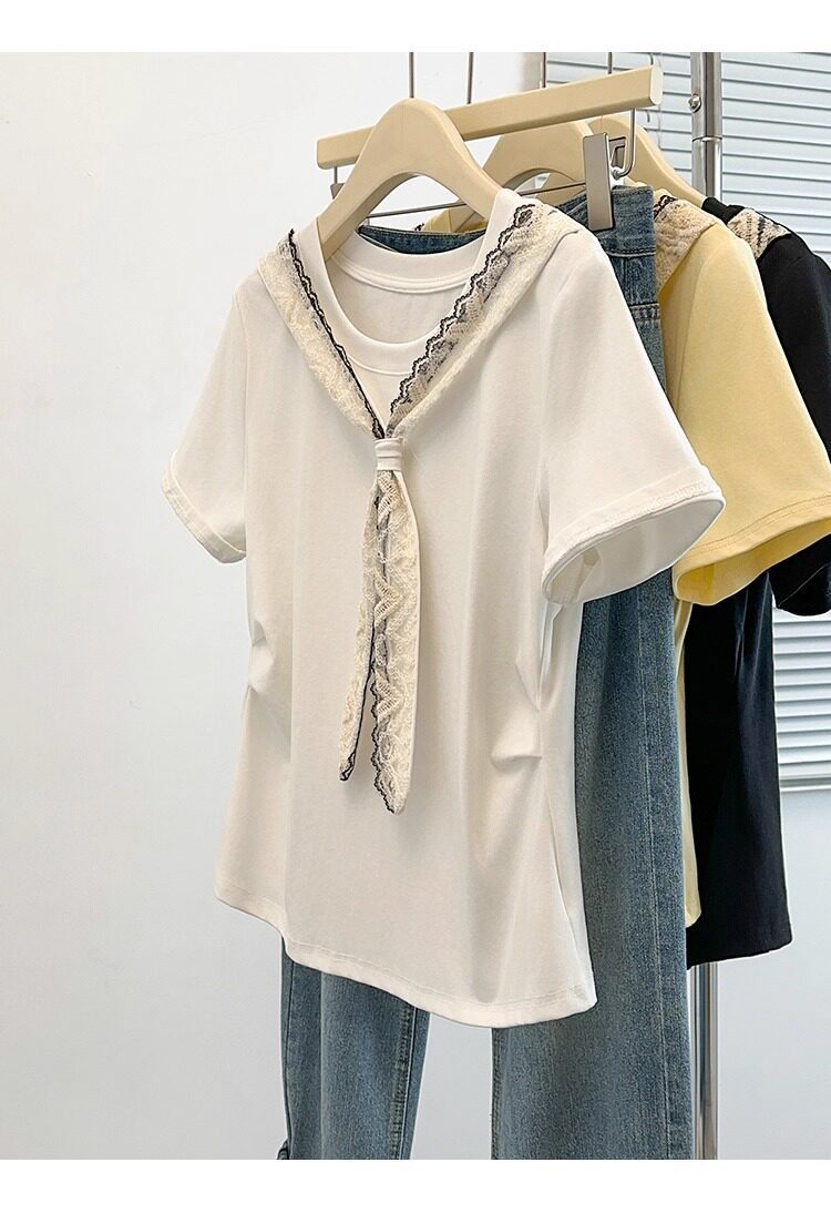 Áo thun nữ tay ngắn cổ tròn size lớn form rộng — màu đen chi tiết 12