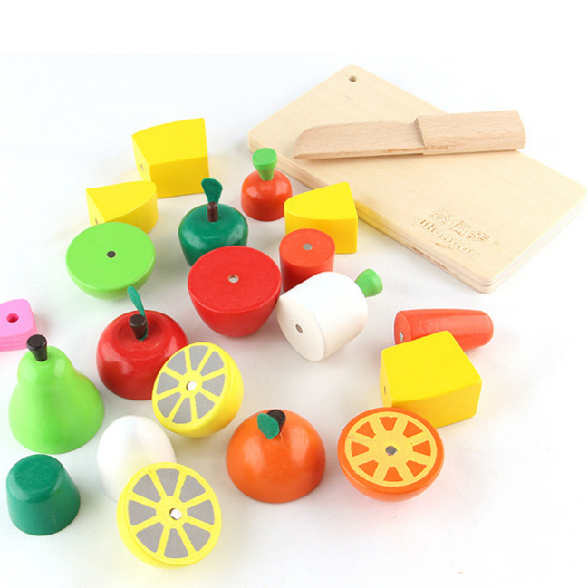 Uno de dos pasos de madera educativa para niños educación temprana jugar casa juguete simulación fruta corte juego vegetal corte música