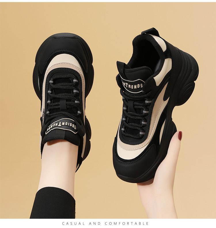 Giày sneaker nữ chunky đế dày thoáng khí mùa hè 2025, gót 5.5 cm — Lớp lót đơn màu be và đen, chiều cao gót 5.5cm, Phong cách thoáng khí của Mika, Mẫu Low Ankle lót đơn màu be và đen, chiều cao gót 5.5cm, Màu be và đen cộng với nhung, chiều cao gót 5.5cm chi tiết 6