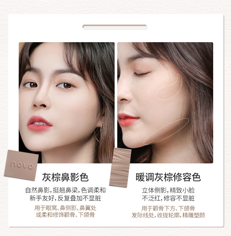 NOVO Multi-effect Three-color Facial contouring Tray for three-dimensional brightening of the face, highlighting the under-eye contour, side profile and nose profile, and all-in-one contouring tray undefined
