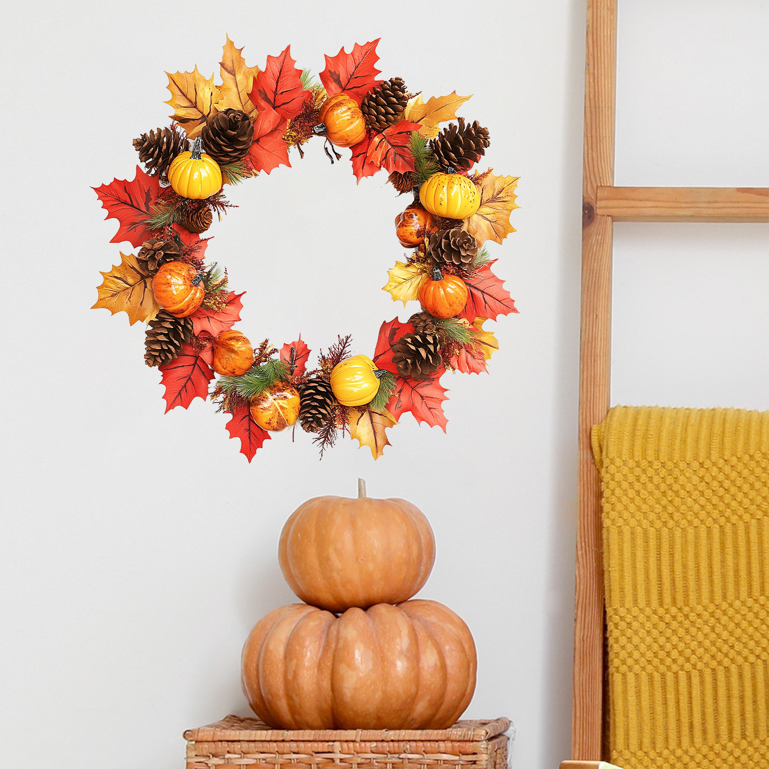 Transfronterizo Amazonas Día de Acción de Gracias Pequeña calabaza hojas de pino Guirnaldas de pegatinas de diseño de pared decoración pegatinas