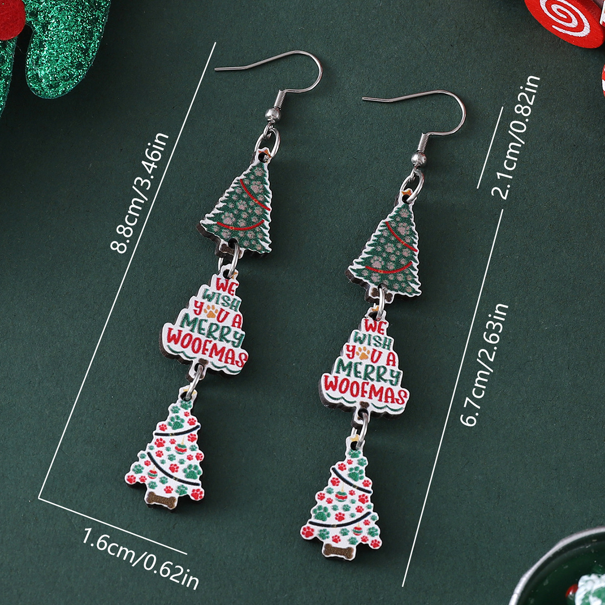 Bijoux de fête de Noël Boucles d'oreilles pendantes en forme de flocon de neige et d'arbre de Noël pour femmes_voghion.com