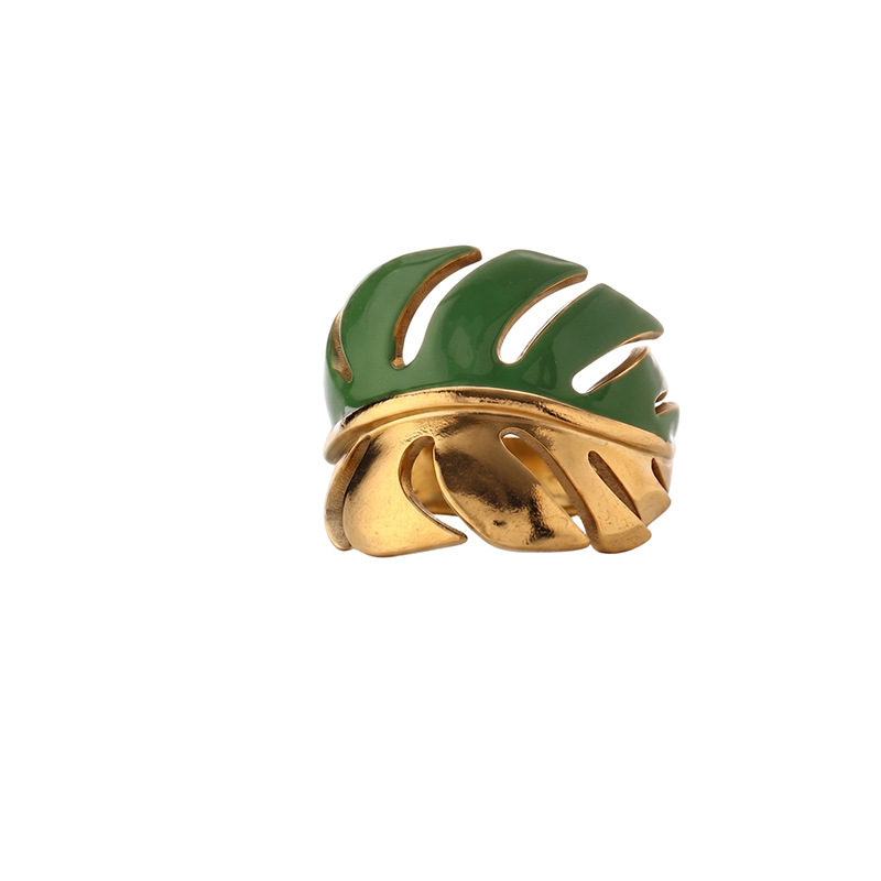TENA Europa y los Estados Unidos de moda transfronteriza verde goteo de hojas de aceite anillo de modelado nicho de alta calidad no se desvanece joyería al por mayor