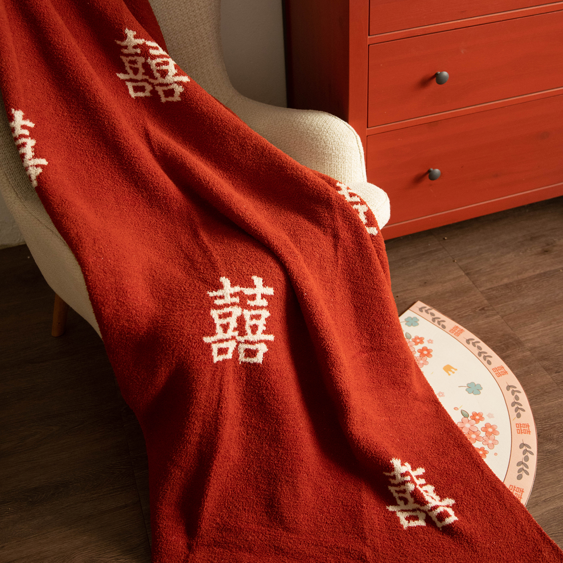 HAPPYLOVE 결혼식 행복한 단어 반쪽 벨벳 낮잠 담요 빨간 소파 담요 새 커플을위한 결혼 선물