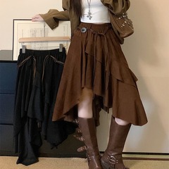 十三行2025秋装新款美拉德风不规则半身裙女复古高腰显瘦a字长裙