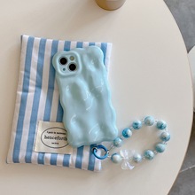 韩国ins风奶油蓝波浪壳适用iPhone16promax苹果17手机壳14/15链条