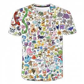 新品 外贸童装T恤 精灵宝可梦Pokémon3D印花男士平纹布透气短袖
