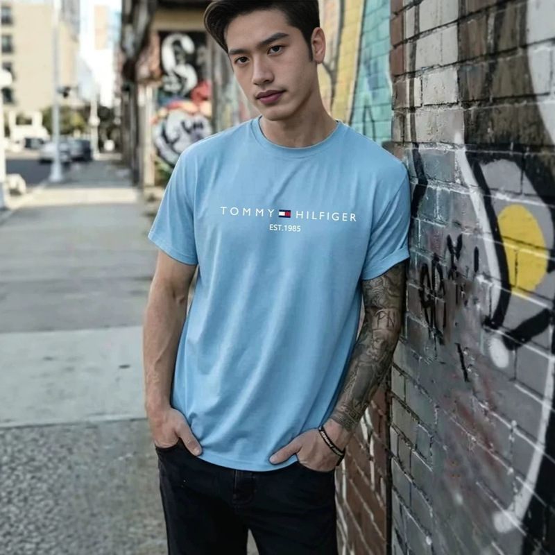 Hilfiger Pure Cotton Short-Sleeved T-Shirt, Loose, Breathable and Sweat-Wicking Summer Men's T-Shirt Hilfiger Pure Cotton Short-Sleeved T-Shirt, Loose, Breathable and Sweat-Wicking Summer Men's T-Shirt