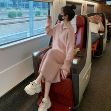 长裙粉色针织连衣裙子女装2025新款流行早秋装韩系气质穿搭一整套