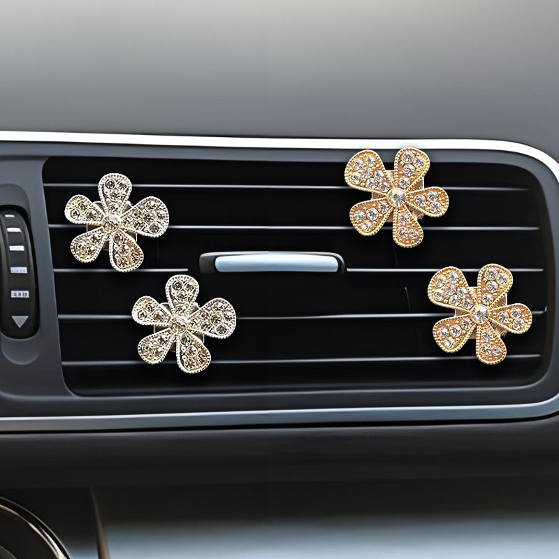 Comercio transfronterizo, coche, flores de cinco pétalos, diamantes completos, salida de aire de coche, clip de aromaterapia, decoración de salida de aire acondicionado