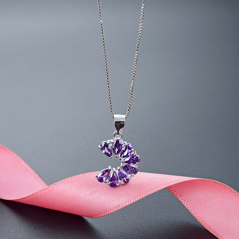 S925 plata esterlina colgante de diamante púrpura mujer coreana simple lujo ligero estilo de moda colgante de plata colgante de diamante completo colgante al por mayor