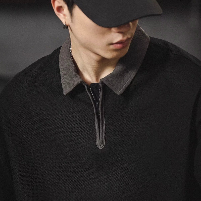 Japanese Style Retro Polo Shirt Men's Summer Heavy-weight Loose Zipper Lel Sports Men's Short-sleeved T-shirt Fashion Brand Half-sleeved