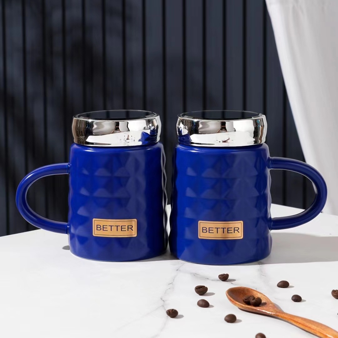 Qixi par de la taza caja de regalo de alta apariencia de lujo de oficina taza de beber Klein azul simple taza de café