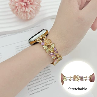 繁花蝴蝶金属表带适用苹果iwatch3456789S10手表腕带Apple手表带