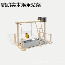 鹦鹉站架木质鸟架子互动游乐场链条秋千鹦鹉实木攀爬架养鸟落地架