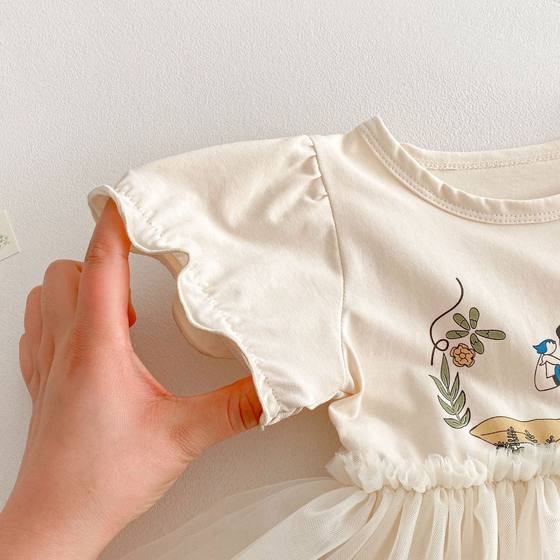 Girl's Cartoon T-Shirt Dress 2025 New Summer Baby Girl's Styish Mesh Princess Dress Trendy Children's Korean Style Dress