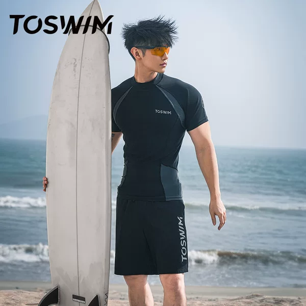 TOSWIM Men's Fitness outdoor summer slim diving short-sleeved swimsuit surfing suit casual swimsuit