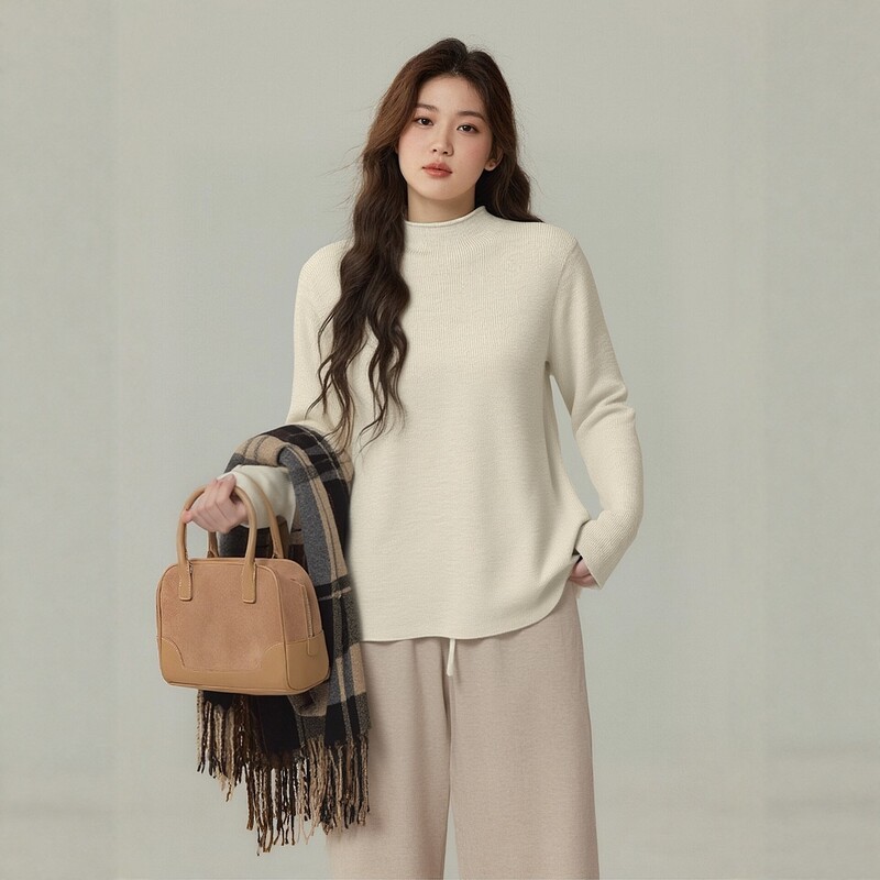 Plus-Size Sweater for Women, Autumn/Winter 100kg New Thick Knit Top with Half-High Collar, Versatile 9193