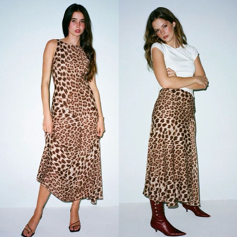 Mocha Milk Leopard·Retro Wild Beauty Bias-Cut Sleeveless Silk Skirt Diagonal Silk Half Skirt Mocha Milk Leopard·Retro Wild Beauty Bias-Cut Sleeveless Silk Skirt Diagonal Silk Half Skirt