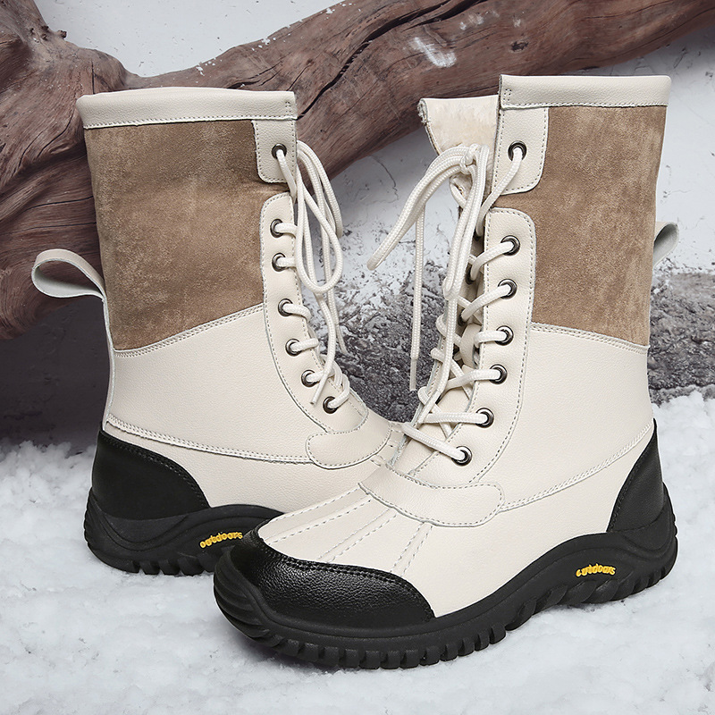 Nuevas botas de nieve de damas con base plana coreana botas de tubo medio de moda de invierno para mujeres zapatos de algodón caliente antideslizante grueso