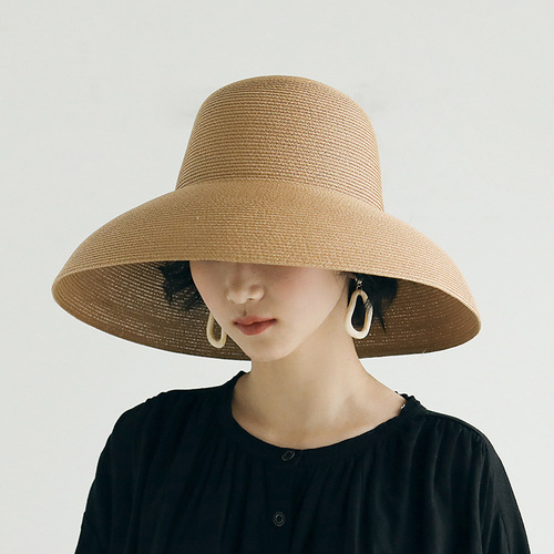Retro French Hepburn Black Instagram Hat Sun Hat UV Protection Beach Sand Hat for Girls and Boys Summer Wide Brim Sun Hat