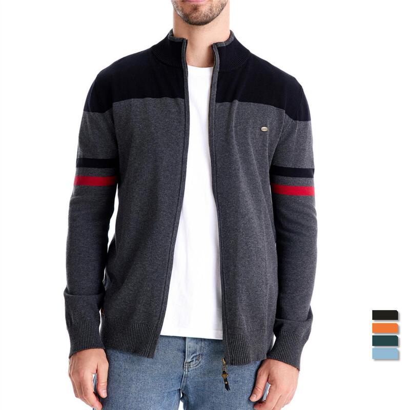 Trendy Men's New Fashion Zipper Knit Sweater European Size Autumn and Winter Men's Sweater Cross-Border Knit Cardigan Black Cotton