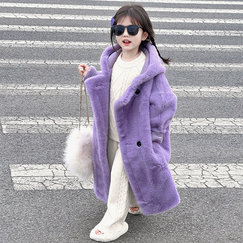 Детские меховые куртки Тедди с капюшоном утолщенные средние и длинные норковые пуховые пальто для мальчиков и девочек