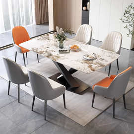 佛山意式轻奢亮光岩板餐桌椅组合西餐厅长方形餐桌小户型家用饭桌