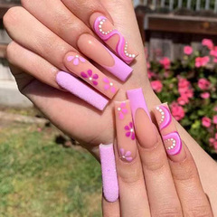 Long ballet matte purple tender small flower foreign trade cross-border ins style European and American nail press on nails