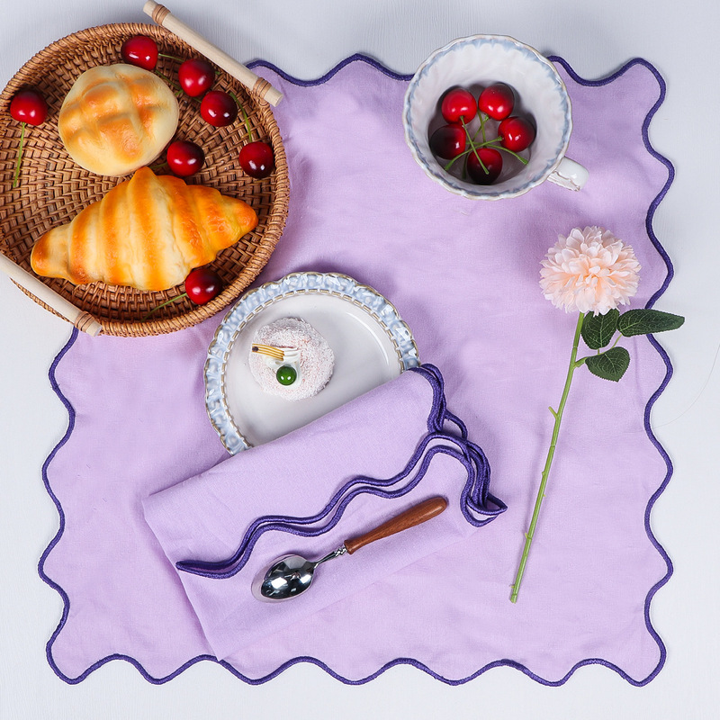 Amazon Cross-Border Best-Selling Candy-Colored Square Cotton Napkin Placemat Photography Tea Towel Wavy Edge Embroidery Decoration Photography Amazon Cross-Border Best-Selling Candy-Colored Square Cotton Napkin Placemat Photography Tea Towel Wavy Edge Embroidery Decoration Photography