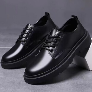 Suit Leather Shoes Men's British Business Dress Men's Shoes Student Height Increasing Casual Soft Bottom Waterproof Black Big Head Shoes